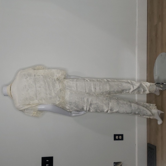 Christian Dior Vintage 1970s Silk White Pajama Floral Set Size Small - Picture 9 of 13